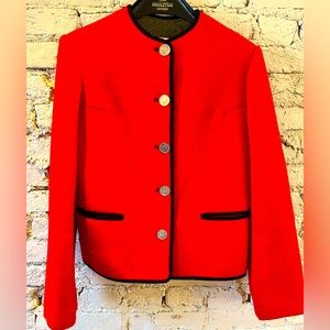 BOOS Vintage Austrian Trachen Jacket, bright red with black trim, size EU 34.